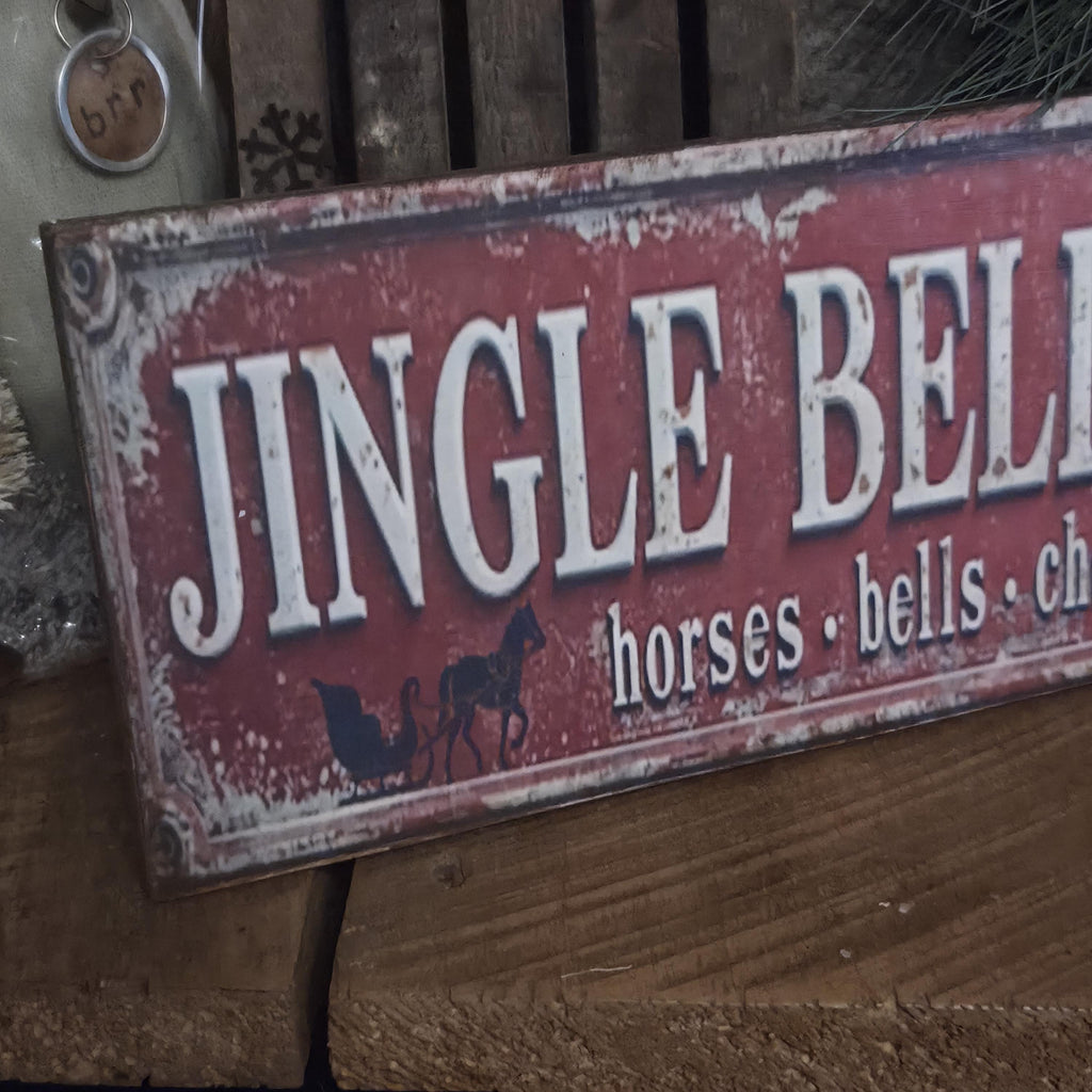 Handmade Jingle Bell Barn Sign | Rustic Farmhouse Holiday Decor (13x5)