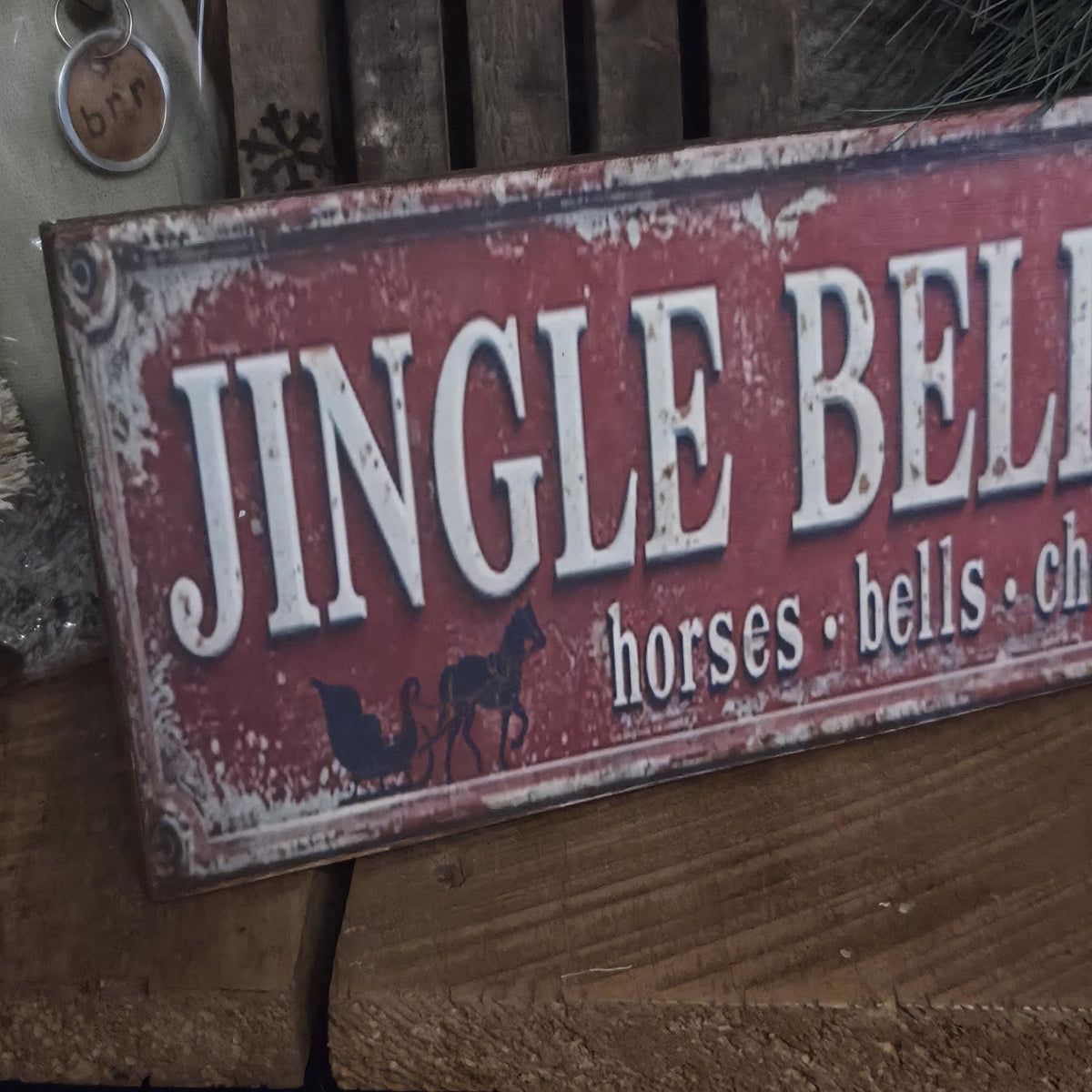 Handmade Jingle Bell Barn Sign | Rustic Farmhouse Holiday Decor (13x5)