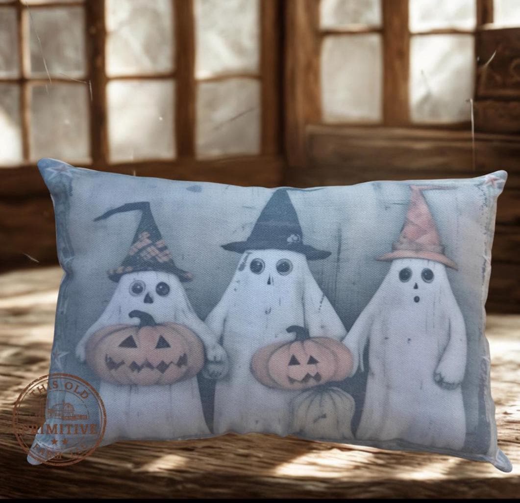 Vintage Halloween Ghost Pillow | Primitive Farmhouse Accent Shelf Sitter