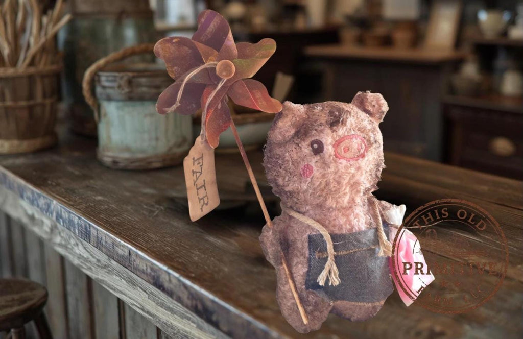 Primitive Farmhouse Pig Shelf Sitter | County Fair Nostalgic Patriotic Decor