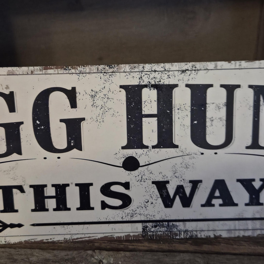 Primitive Egg Hunt Metal Sign | Rustic Farmhouse Spring Easter Decor