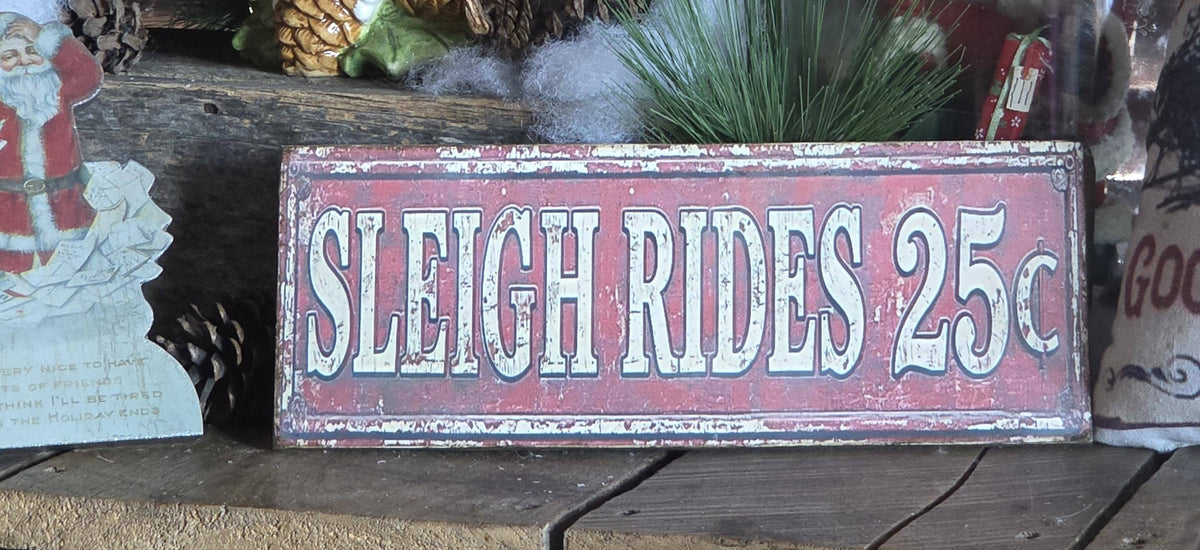Handmade Sleigh Rides Christmas Sign | Rustic Farmhouse Wood Decor (13x5)