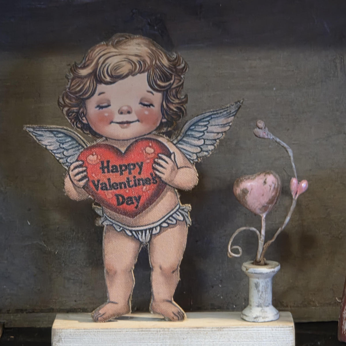 Primitive Valentine Cherub Shelf Sitter | Rustic Farmhouse Decor | Handmade Seasonal Accent