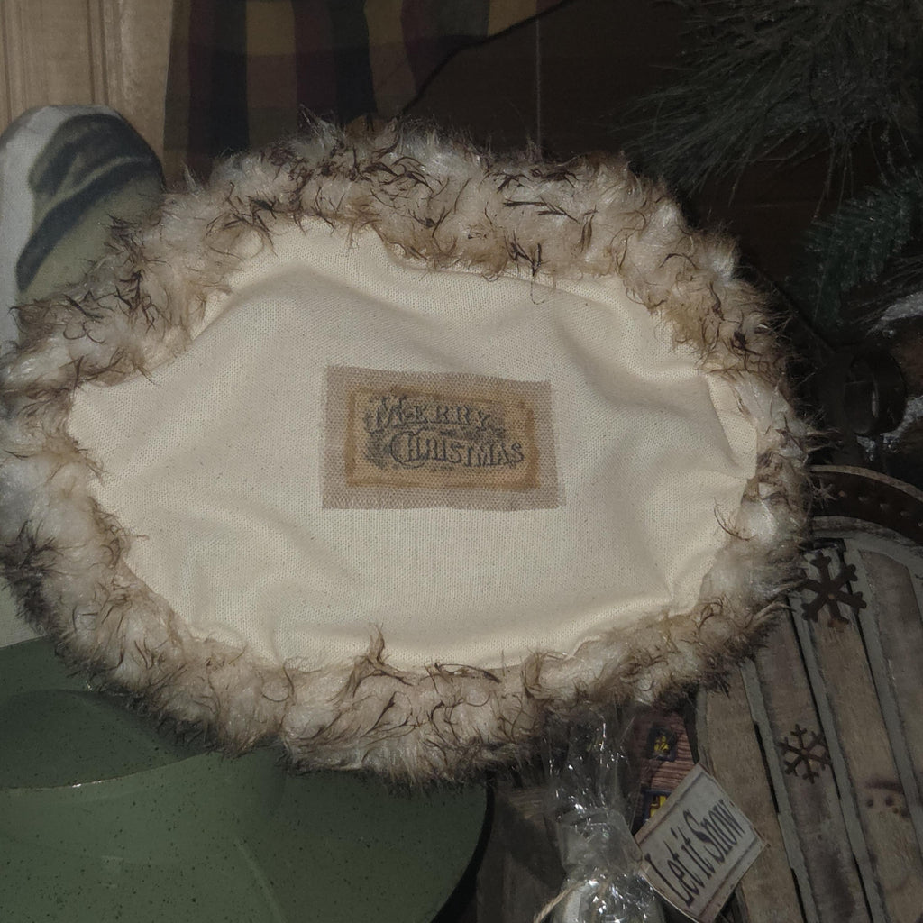 Premium Limited Edition Primitive Rustic Santa Hat Shelf Sitter | Handcrafted Cream Plush hat with Rusty Jingle Bells
