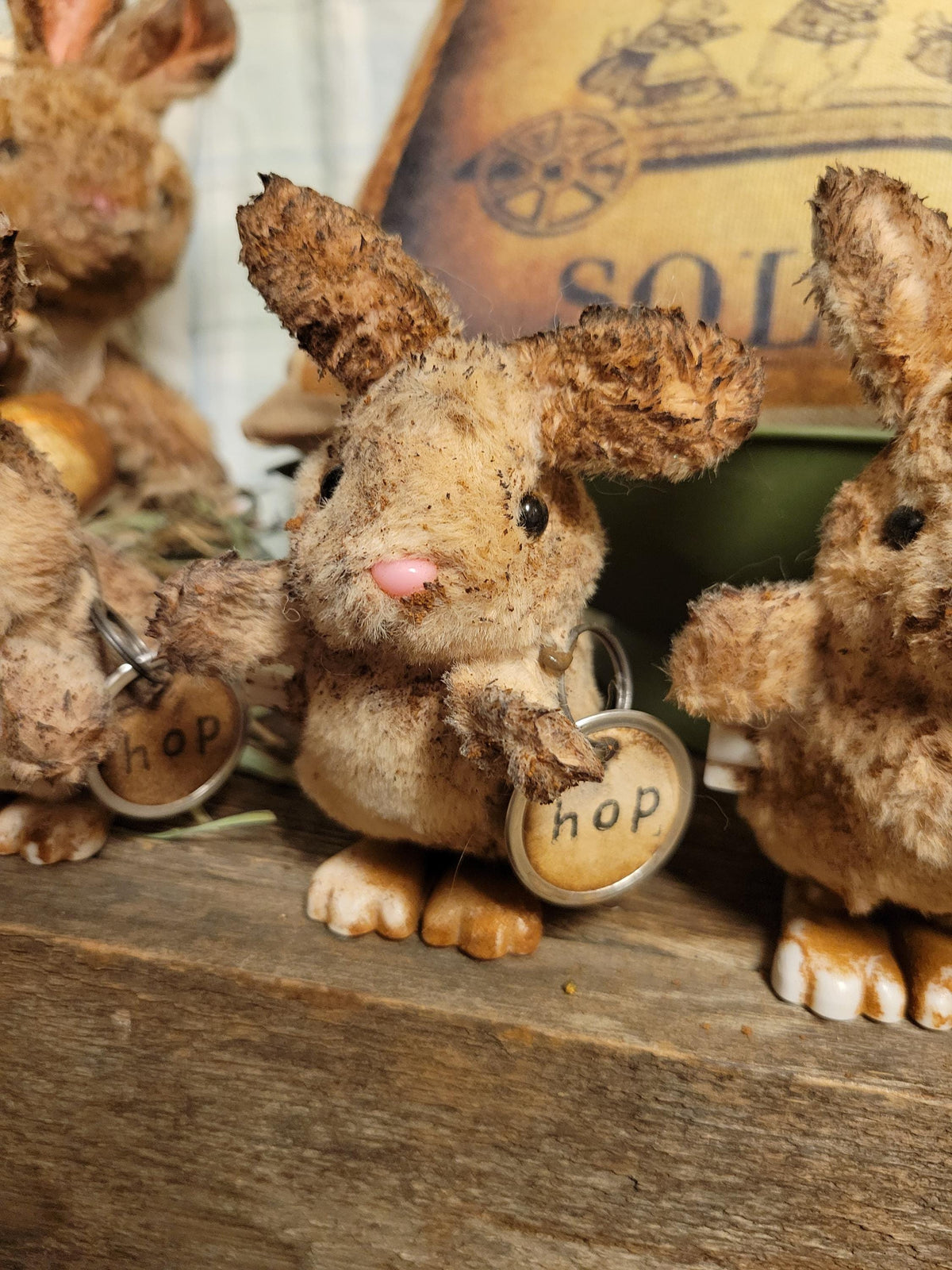 Primitive Easter Bunny Decor | Cinnamon Grunged Plush Accent | Rustic Farmhouse Spring Display