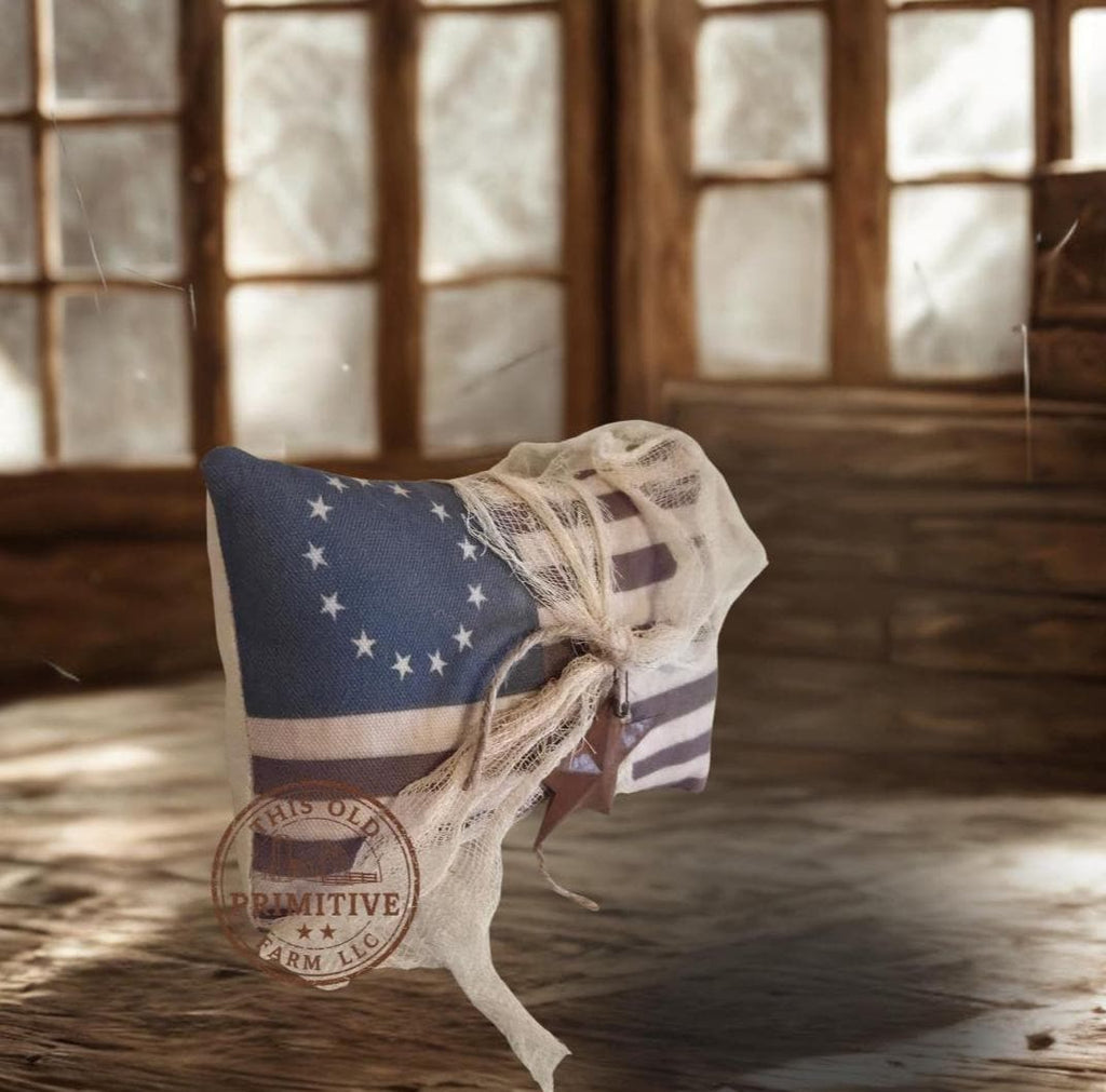 Primitive Betsy Ross 13 Star Flag Pillow | Americana Farmhouse Patriotic Decor