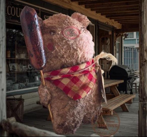 Primitive Farmhouse BBQ Pig Shelf Sitter, Rustic Summer Decor, Hand-Finished Hot Dog Accent