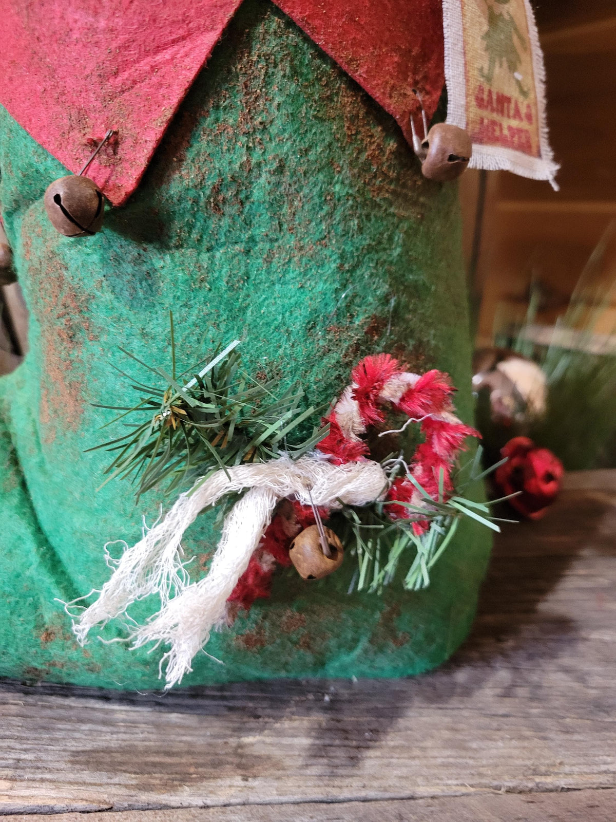 Primitive Elf Boot Candy Holder | Farmhouse Christmas Decor | Santa Helper Boot | Rustic Holiday Shelf Decor