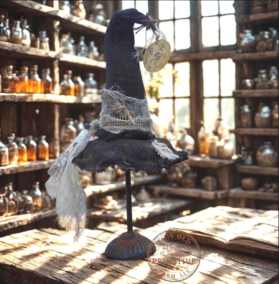 Primitive Witch Hat Shelf Sitter | Folk Art Halloween Decor, Spells Tag