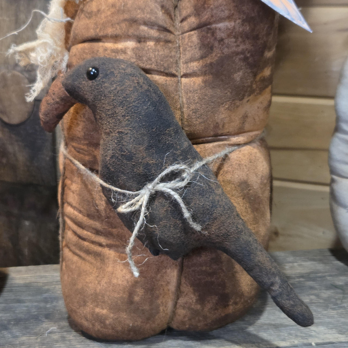 Primitive Hand Dyed Fabric Pumpkin with Crow | Handmade Grungy Fall Decor | Cinnamon Scented Farmhouse Pumpkin