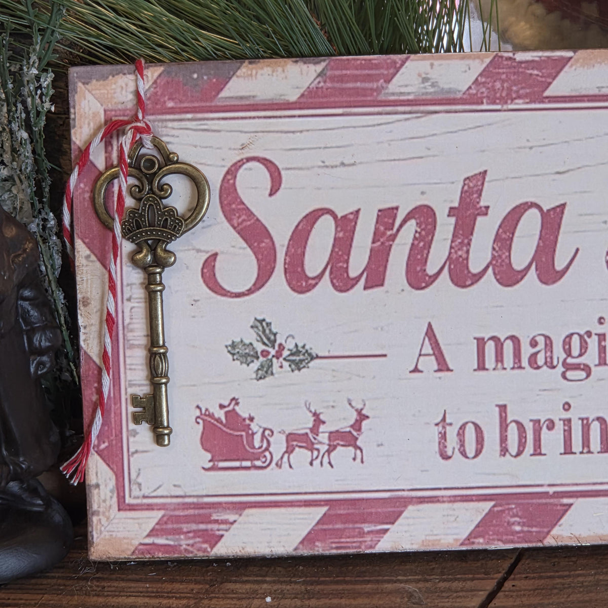 Handmade Santa Magic Key Wood Sign | Rustic Farmhouse Christmas Decor (13x5)