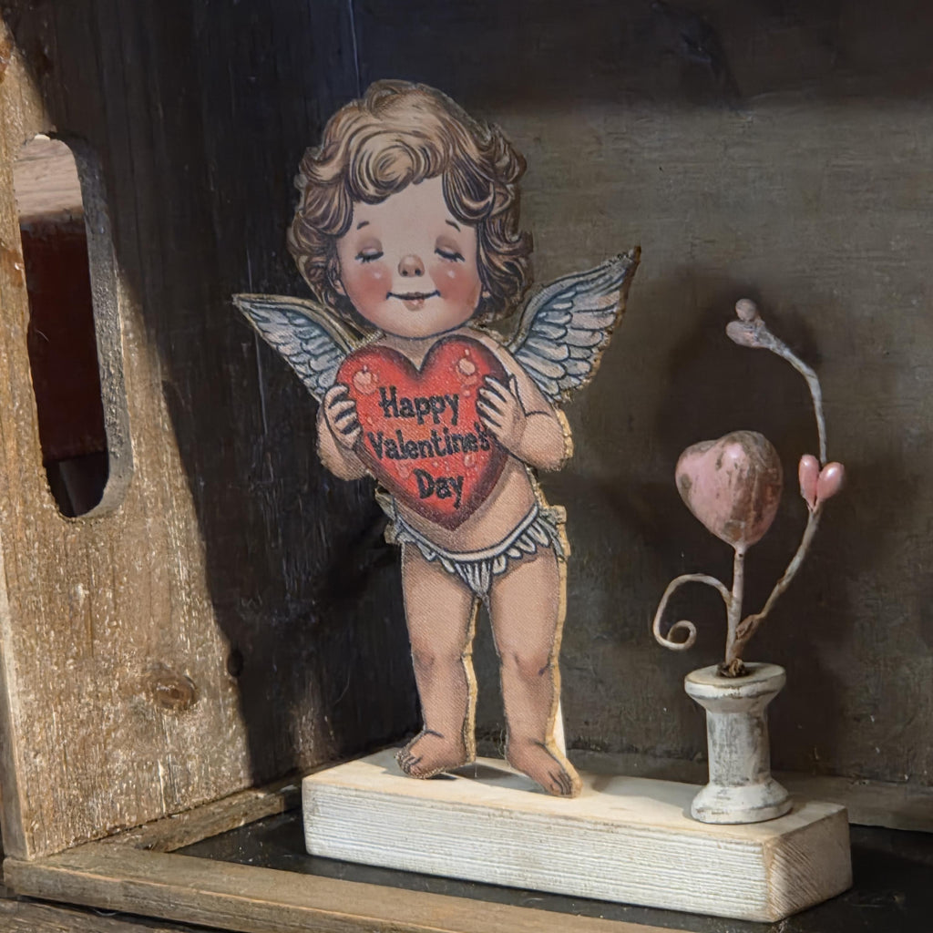 Primitive Valentine Cherub Shelf Sitter | Rustic Farmhouse Decor | Handmade Seasonal Accent