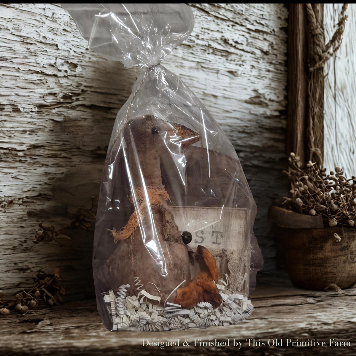 Primitive Farmhouse Goose Shelf Sitter | Rustic Farm Decor, Hand-Stamped Wood Block