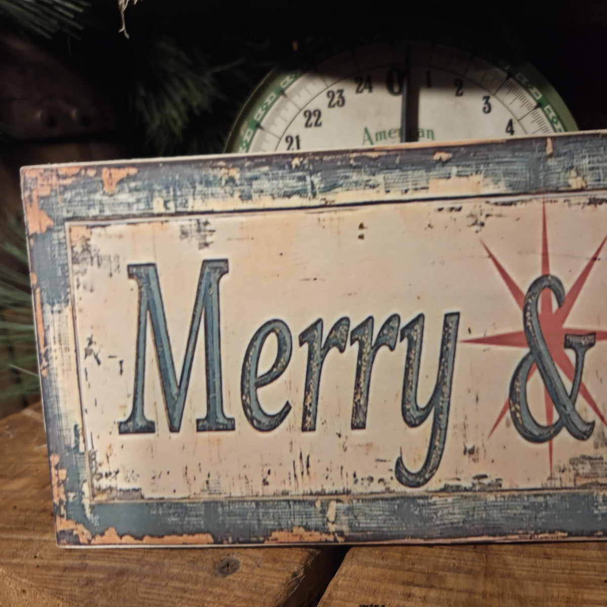 Merry & Bright Rustic Farmhouse Christmas Wood Sign (13x5)
