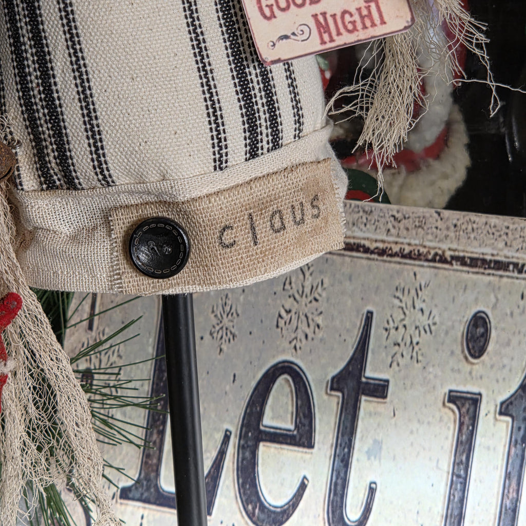 Handmade Farmhouse Santa Hat – Black Cream Duck Cloth, Primitive Christmas Décor