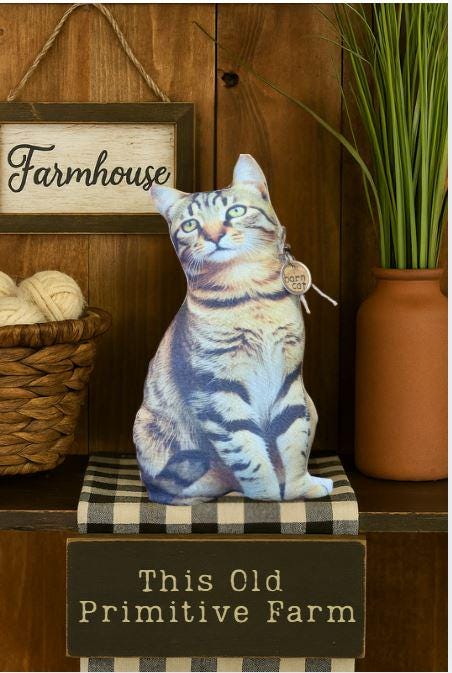 Handmade Barn Cat Pillow: Rustic Farmhouse Shelf Sitter