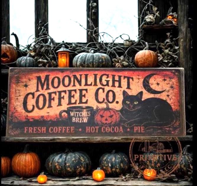 Primitive Witches Brew Coffee Sign | Halloween Folk Art Wood Decor (13" x 5")