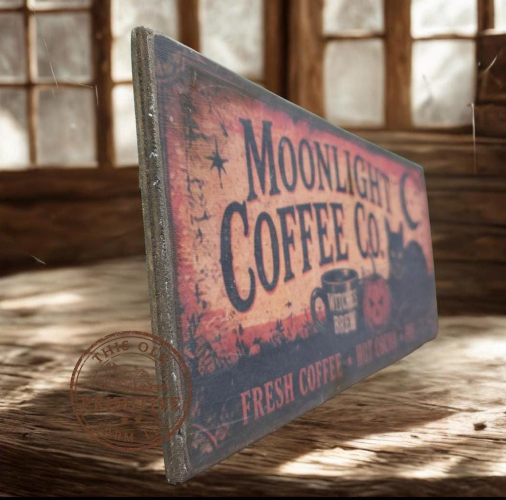 Primitive Witches Brew Coffee Sign | Halloween Folk Art Wood Decor (13" x 5")