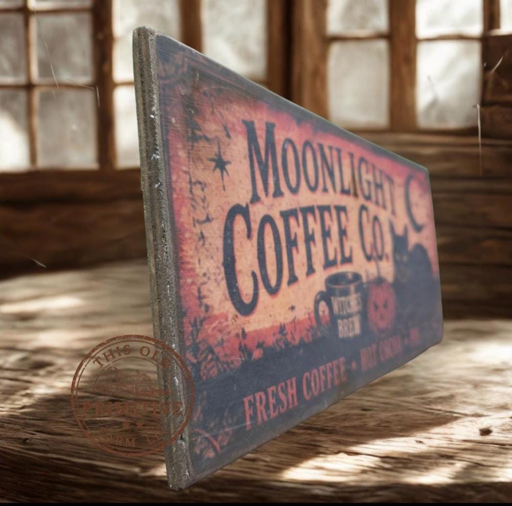 Primitive Witches Brew Coffee Sign | Halloween Folk Art Wood Decor (13" x 5")