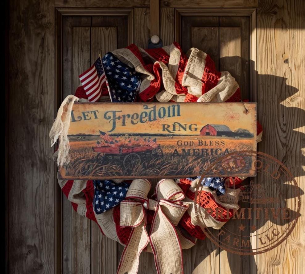 Primitive Let Freedom Ring Sign – God Bless America Patriotic Decor