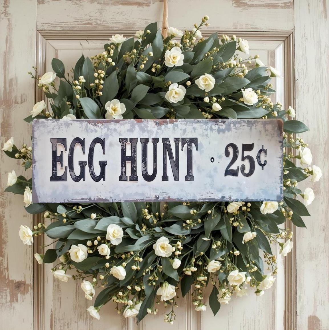 Primitive Egg Hunt Metal Sign | Vintage Farmhouse Easter Decor (6x18)