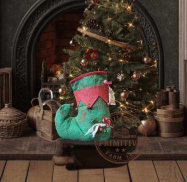 Primitive Elf Boot Candy Holder | Farmhouse Christmas Decor | Santa Helper Boot | Rustic Holiday Shelf Decor
