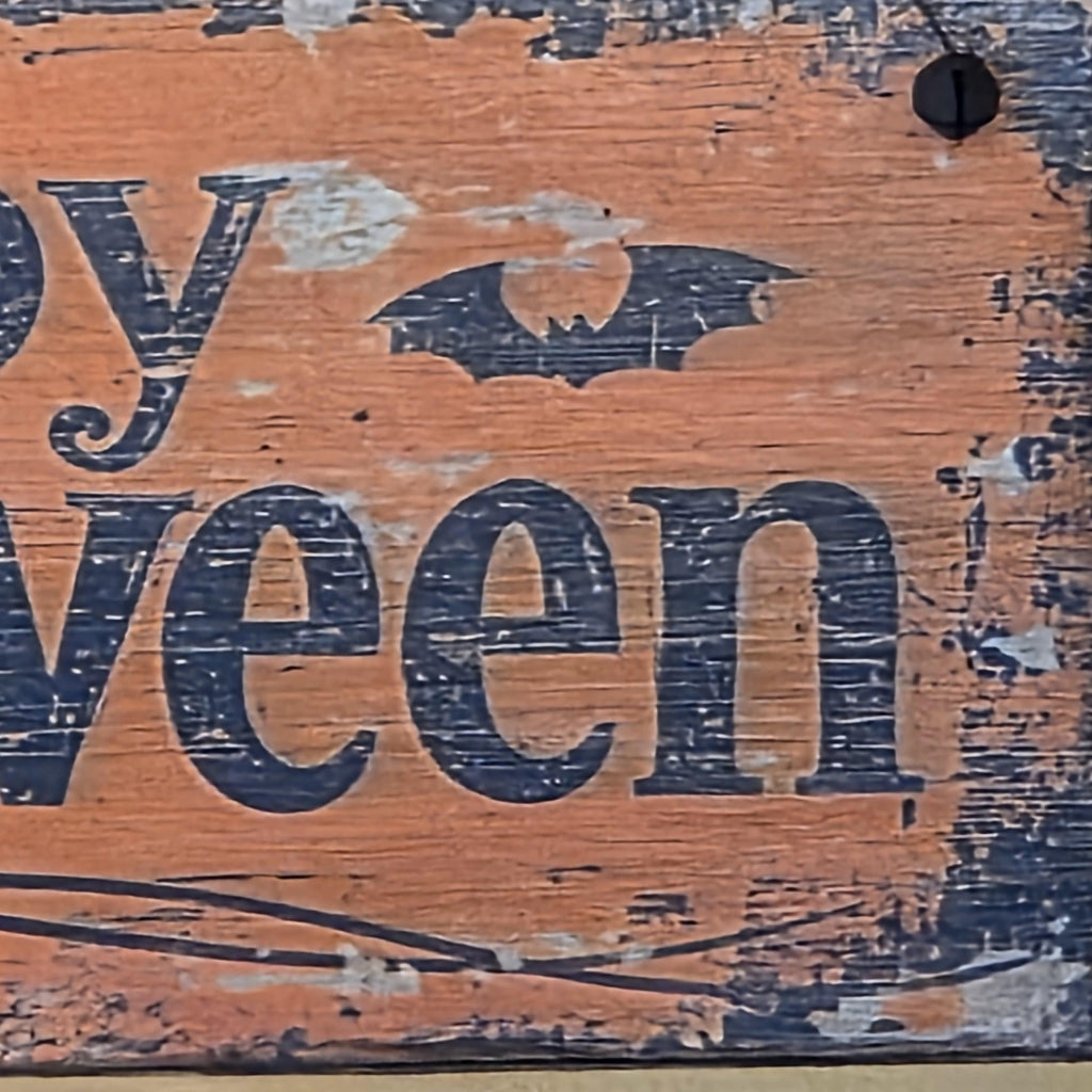 Primitive Happy Halloween Wood Sign | Rustic Farmhouse Folk Art Decor (13" x 5")