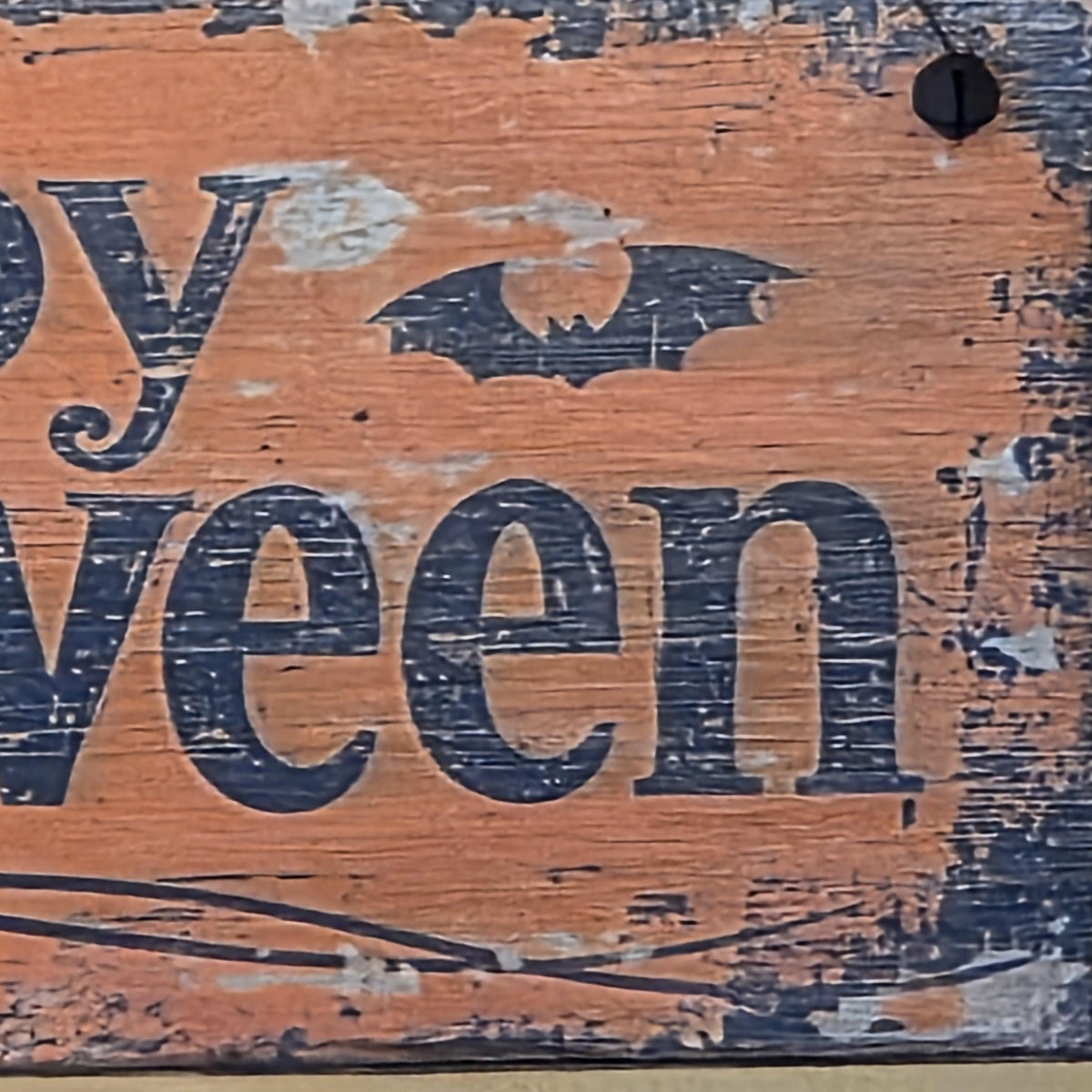 Primitive Happy Halloween Wood Sign | Rustic Farmhouse Folk Art Decor (13" x 5")