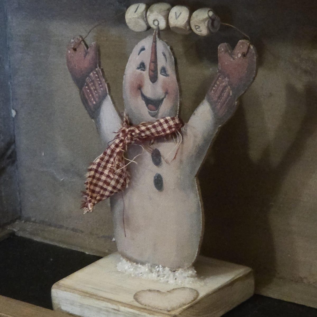 Primitive Valentine Snowman Shelf Sitter | XOXO LOVE Rustic Farmhouse Decor | Handmade Seasonal Accent