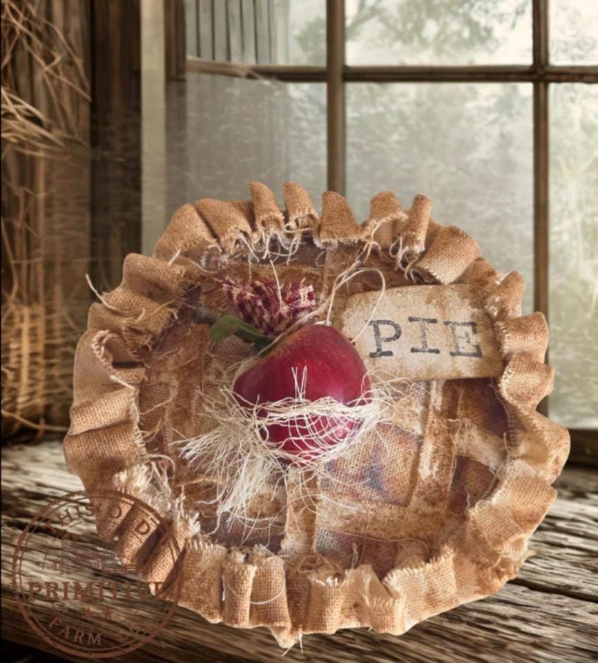 Primitive Apple Pie and Tuck Pillow | Americana Farmhouse Decor | Rustic Patriotic Kitchen Decor | Faux mini apple Pie | Stars and Stripes