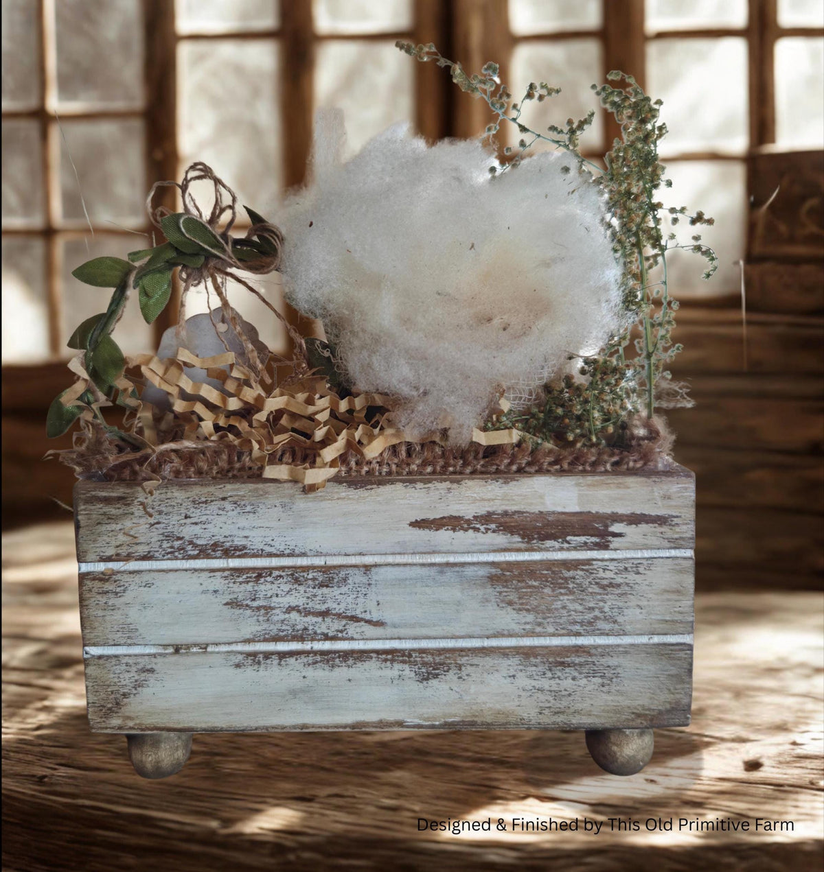 Primitive Market Day Mini Crate – Handmade Farmhouse Shelf Decor, Spring Tag