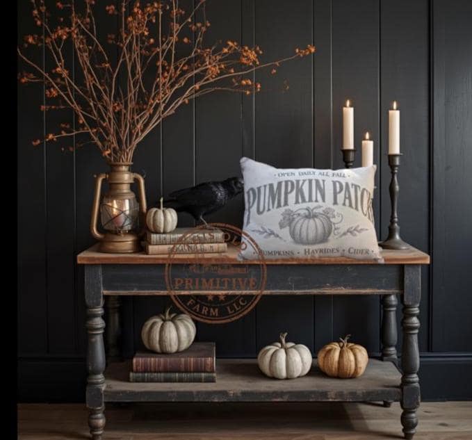 Vintage Pumpkin Patch Pillow | Rustic Farmhouse Accent Shelf Sitter