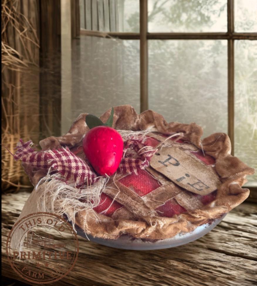Primitive Strawberry Pie Pillow or Faux Pie | Americana Farmhouse Decor | Rustic Kitchen Decor | Baked Fresh Daily | Primitive Shelf Decor