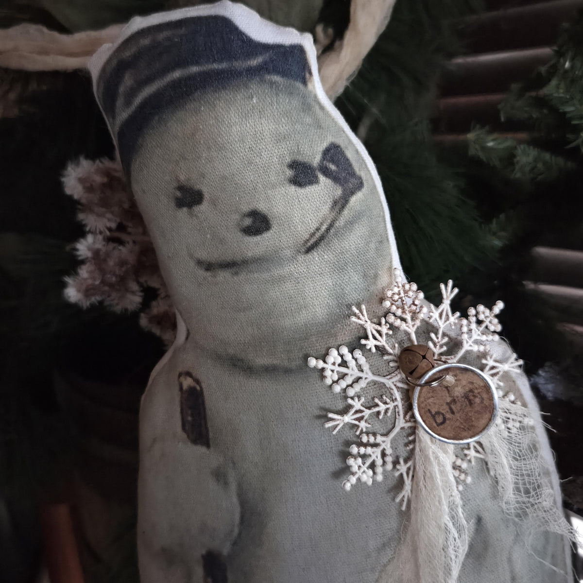 Primitive Farmhouse Snowman Pillow | Rustic Christmas Shelf Sitter Prop