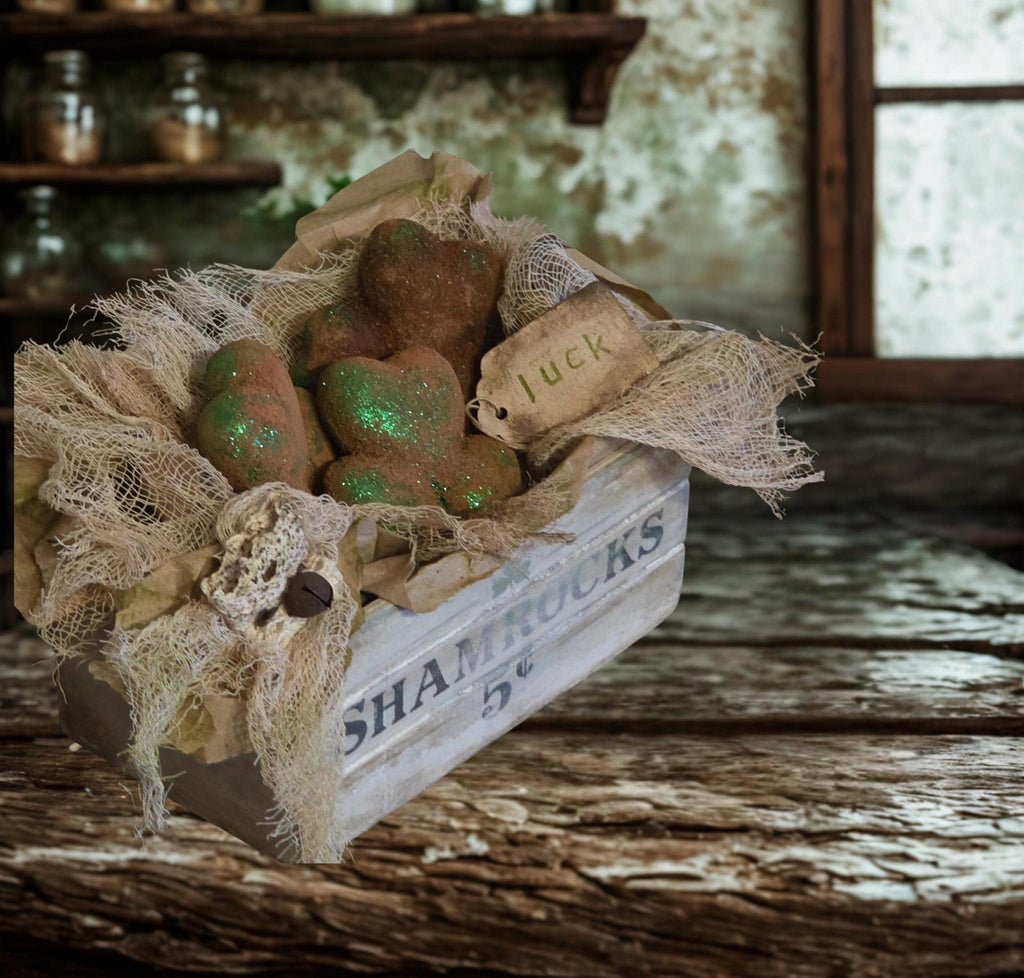 Primitive Shamrocks Crate Decor | Hand-Painted Rustic St. Patrick's Day Display
