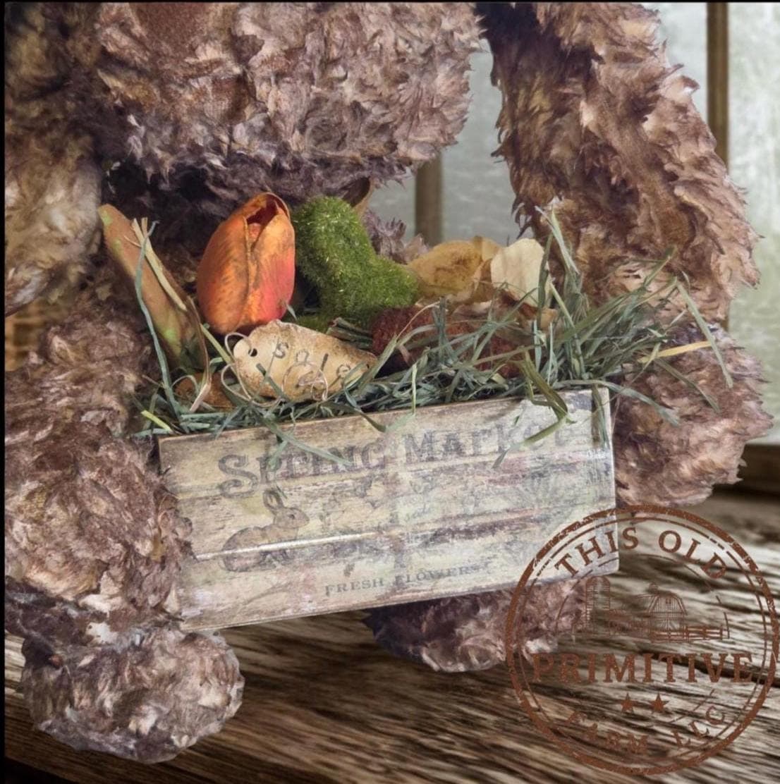 Limited Edition Primitive Folk Art Bunny Figurine | Hand-Aged Farmhouse Spring Decor Crate
