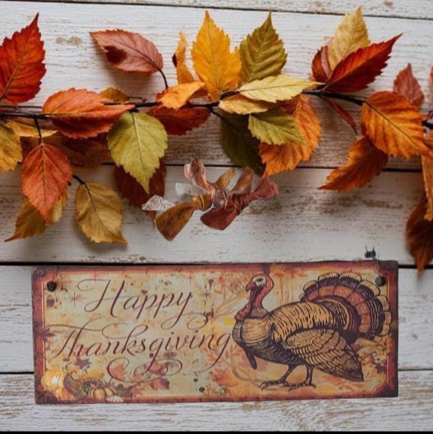 Handmade Thanksgiving Wood Sign | Rustic Farmhouse Turkey Artwork (13x5")