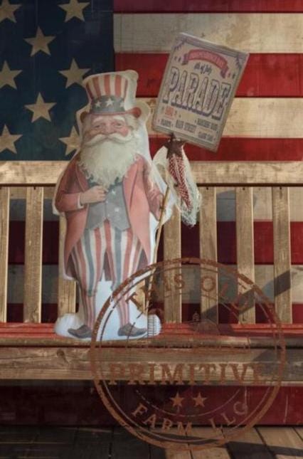 Primitive Uncle Sam Doll | Patriotic Americana Folk Art Shelf Sitter, July 4th Decor