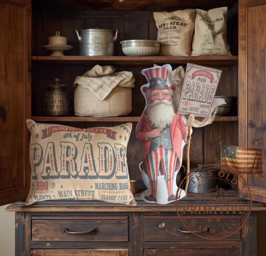 Uncle Sam Shelf Sitter Pillow | Primitive Americana Parade Decor, Rustic Farmhouse 4th of July