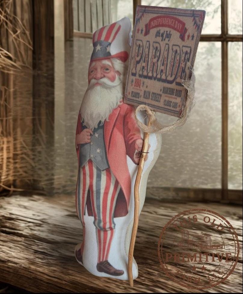 Uncle Sam Shelf Sitter Pillow | Primitive Americana Parade Decor, Rustic Farmhouse 4th of July