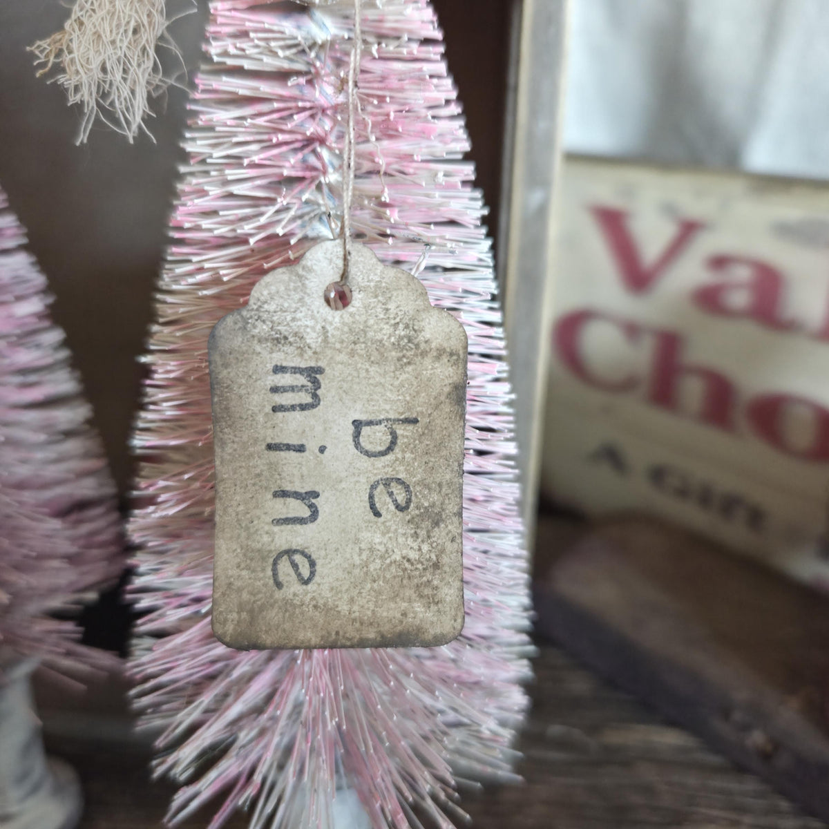 Primitive Valentine Bottle Brush Trees Set | Hand Painted Distressed Farmhouse Decor