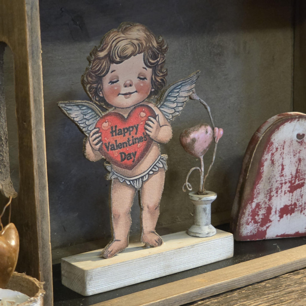 Primitive Valentine Cherub Shelf Sitter | Rustic Farmhouse Decor | Handmade Seasonal Accent