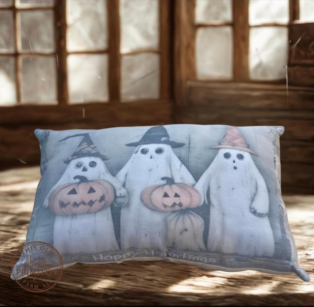 Vintage Halloween Ghost Pillow | Primitive Farmhouse Accent Shelf Sitter