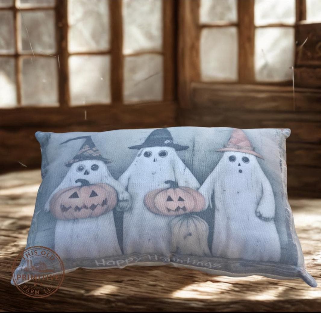 Vintage Halloween Ghost Pillow | Primitive Farmhouse Accent Shelf Sitter