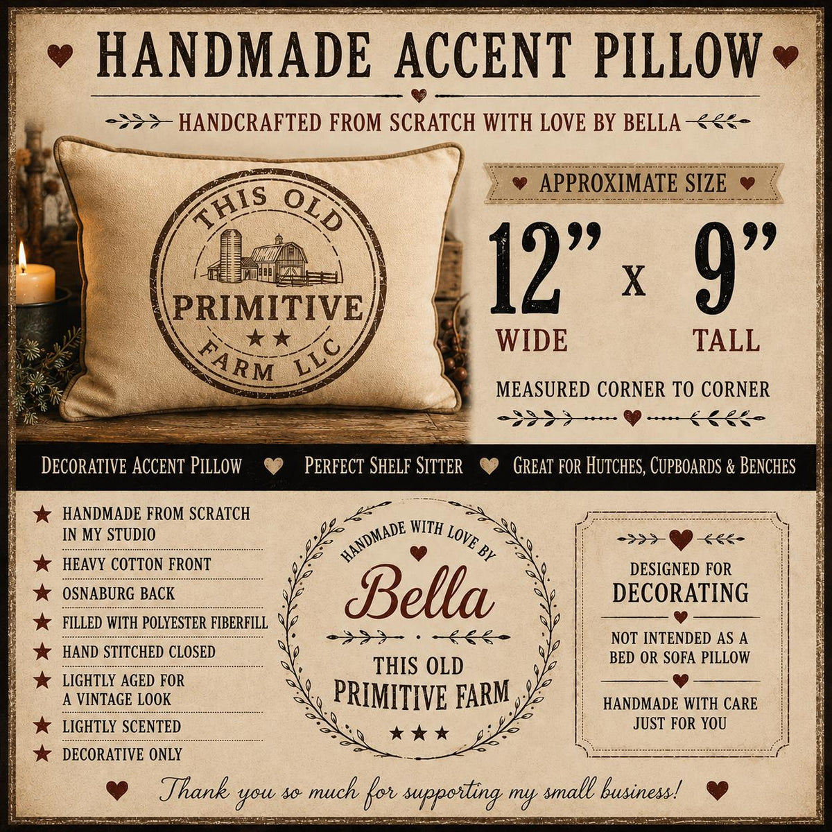 Crackling Fire Toasty Marshmallows Pillow | Vintage Christmas Farmhouse Accent (12x9 inches)