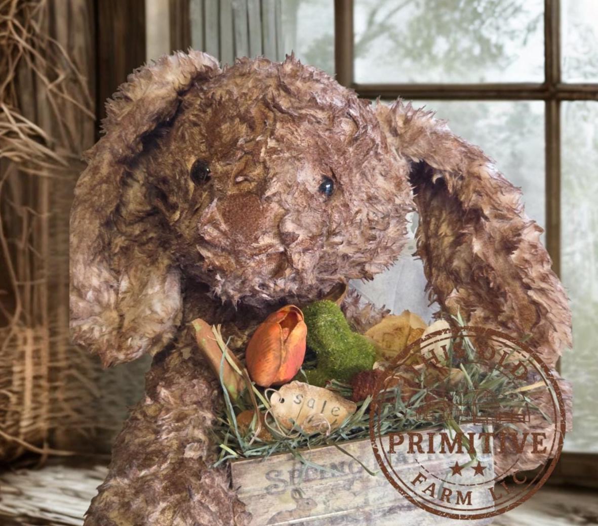 Limited Edition Primitive Folk Art Bunny Figurine | Hand-Aged Farmhouse Spring Decor Crate