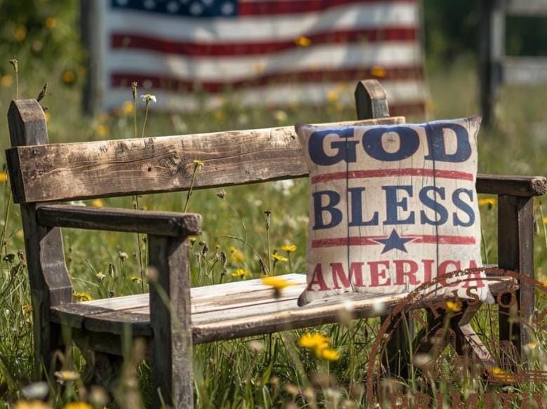 God Bless America Pillow | Primitive Americana Farmhouse Decor (12x12")