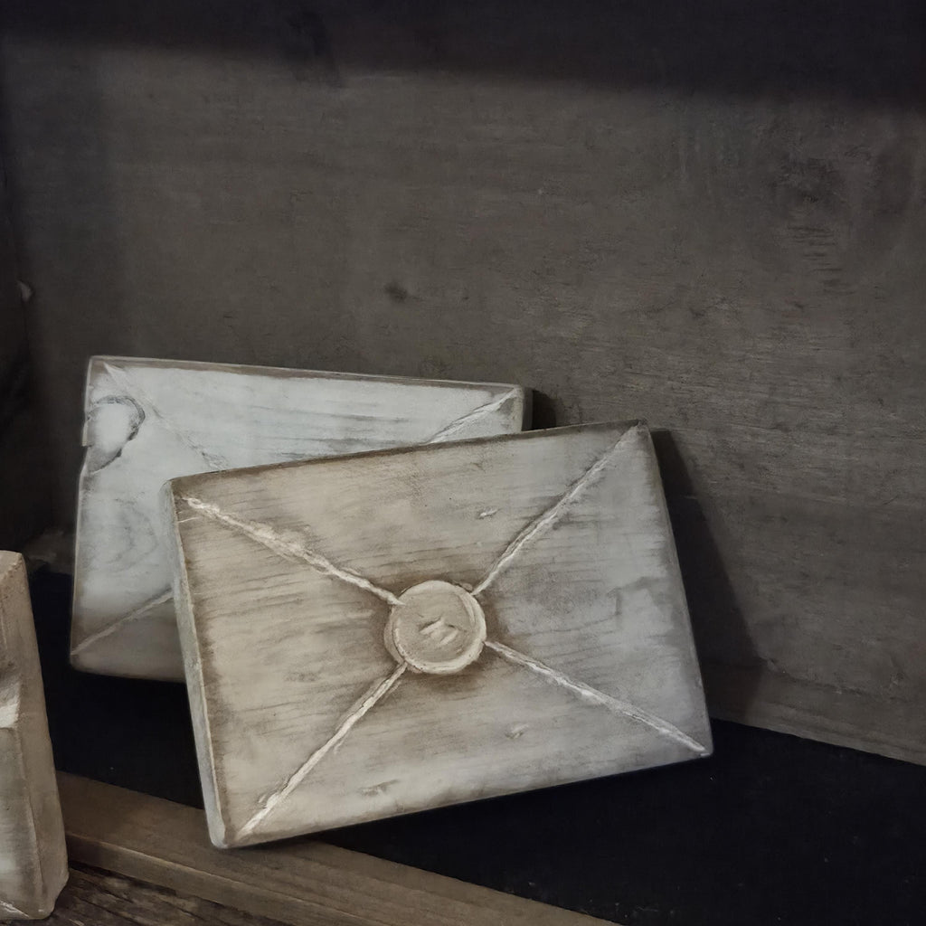 Primitive Wood Envelope Set | Original Hand Cut & Carved Love Letters with Faux Stamped Back Seal