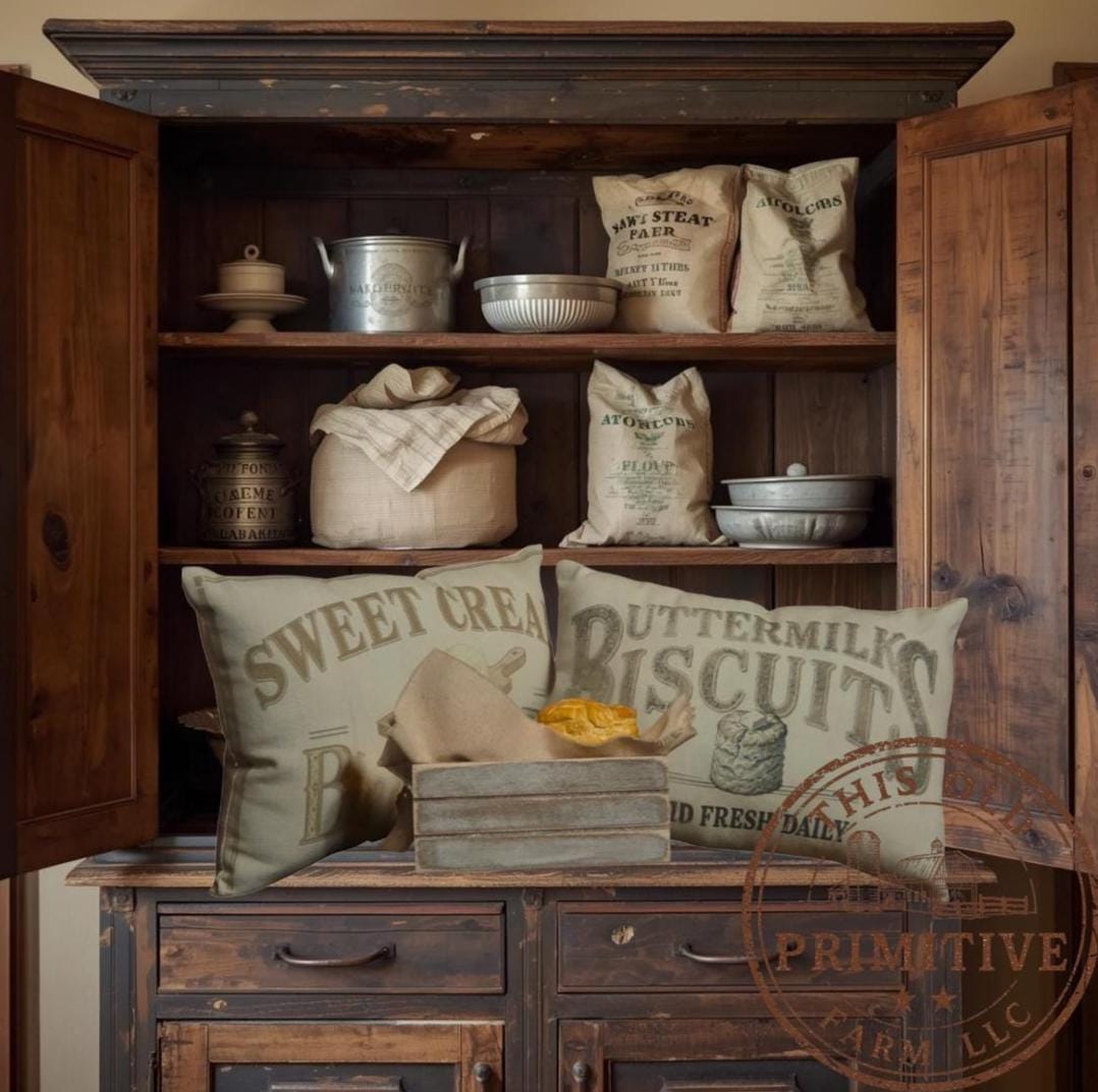 Primitive Faux Biscuit Crate Display: Hand-Sculpted Buttermilk Biscuits with Butter, Rustic Farmhouse Kitchen Decor