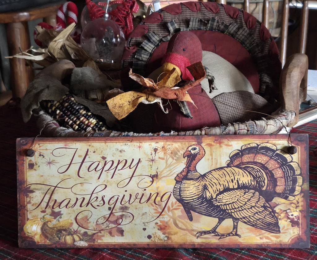 Handmade Thanksgiving Wood Sign | Rustic Farmhouse Turkey Artwork (13x5")